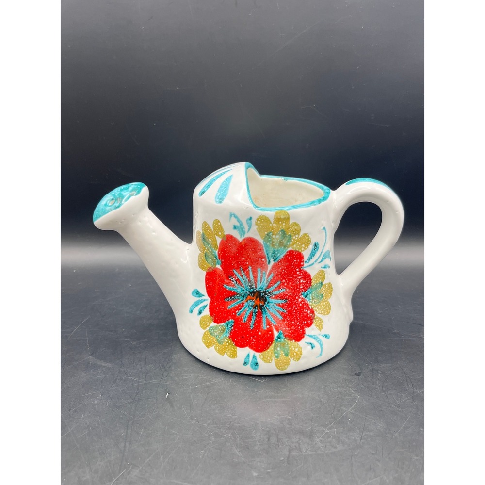 Vtg Ceramic Watering Can‎ Hand Painted Floral Decorative Italy Decor Vase 4.5"